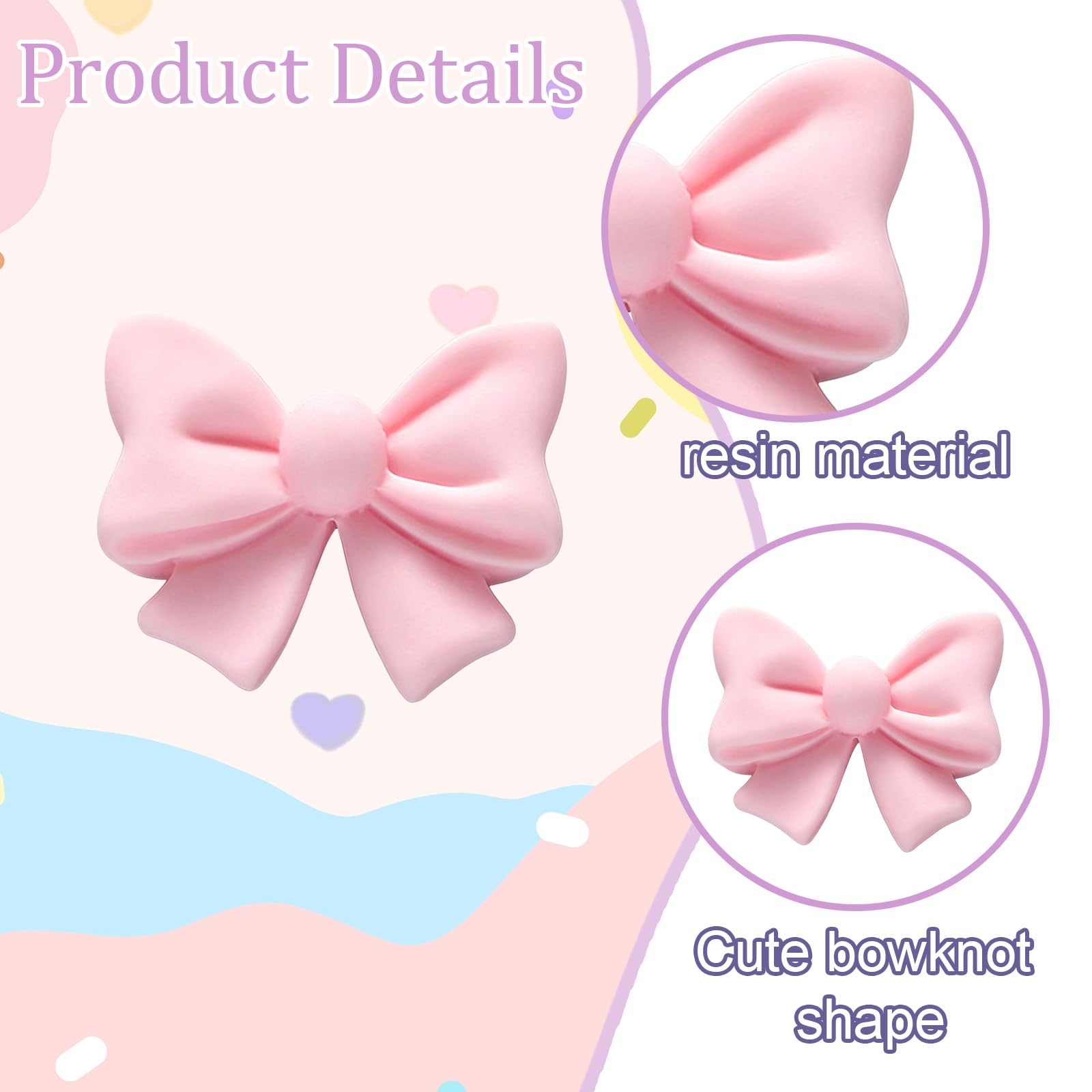 40 Pcs Pink Bow Cake Toppers, Resin Bow Cupcake Decorations for Girls Birthday, Baby Shower, Bridal Shower, Party Cake Decor — view 3