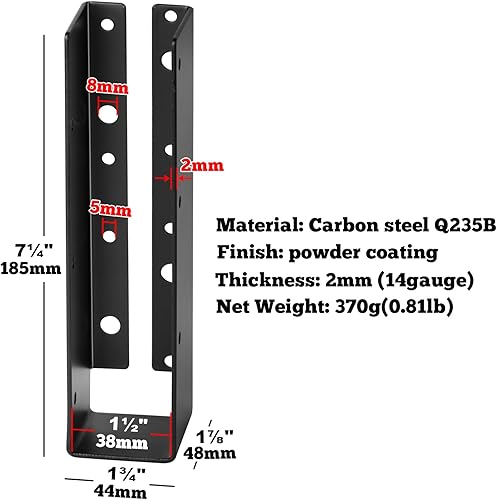 Miniatura 6 de 6 piezas de percha oculta para vigas de luz negra de 2 x 6, acero calibre 14