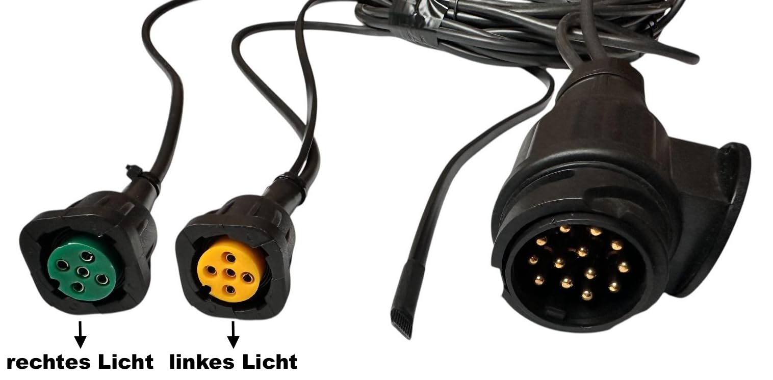 Anhänger Beleuchtungsset 12V/24V – 2 Rückleuchten E9 – 13-poliger 5m Kabelsatz mit 4m Abgang – 2 Kennzeichenleuchten – 4 Rückstrahler – Glühbirnen 12V – für Anhänger – Trailer – Wohnwagen
