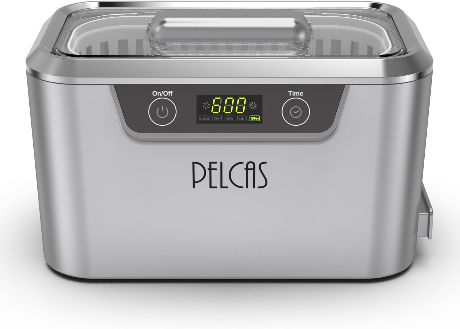 PELCAS Ultrasonic Cleaner with Dual Transducers,Jewellery Cleaner 800ML 42KHz with Touch Screen and 5 Time Settings for Glasses Watches Jewellery Denture Tools Guin-Ness Surger Cans -Silver