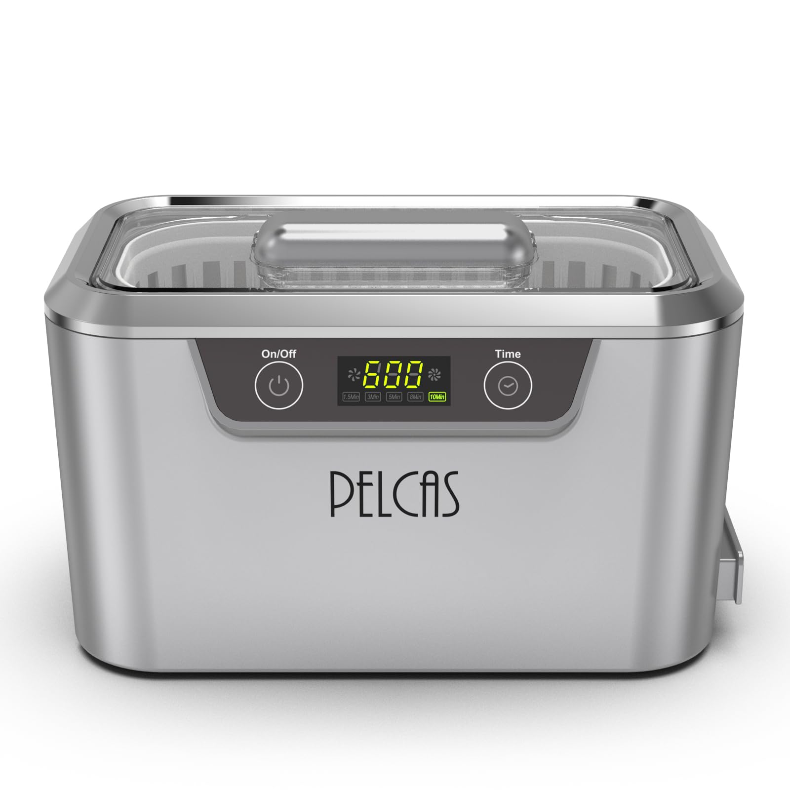 PELCAS Ultrasonic Cleaner with Dual Transducers,Jewellery Cleaner 800ML 42KHz with Touch Screen and 5 Time Settings for Glasses Watches Jewellery Denture Tools Guin-Ness Surger Cans -Silver