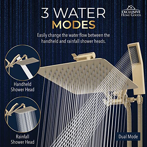 All Metal Shower Head 8" Dual Square Shower Head With Handheld Wand 71In Hose Set, High Pressure Rain Shower Heads Combo, 3-Way Diverter Rainfall Showerhead With Adjustable Extension Arm #TOP5