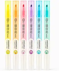 Kit Marca Texto Caneta Apagável com Ponta Dupla 6 Cores Pastel – Canetinha Marcador Mágico Suave para Estudo, Planner e Escritório