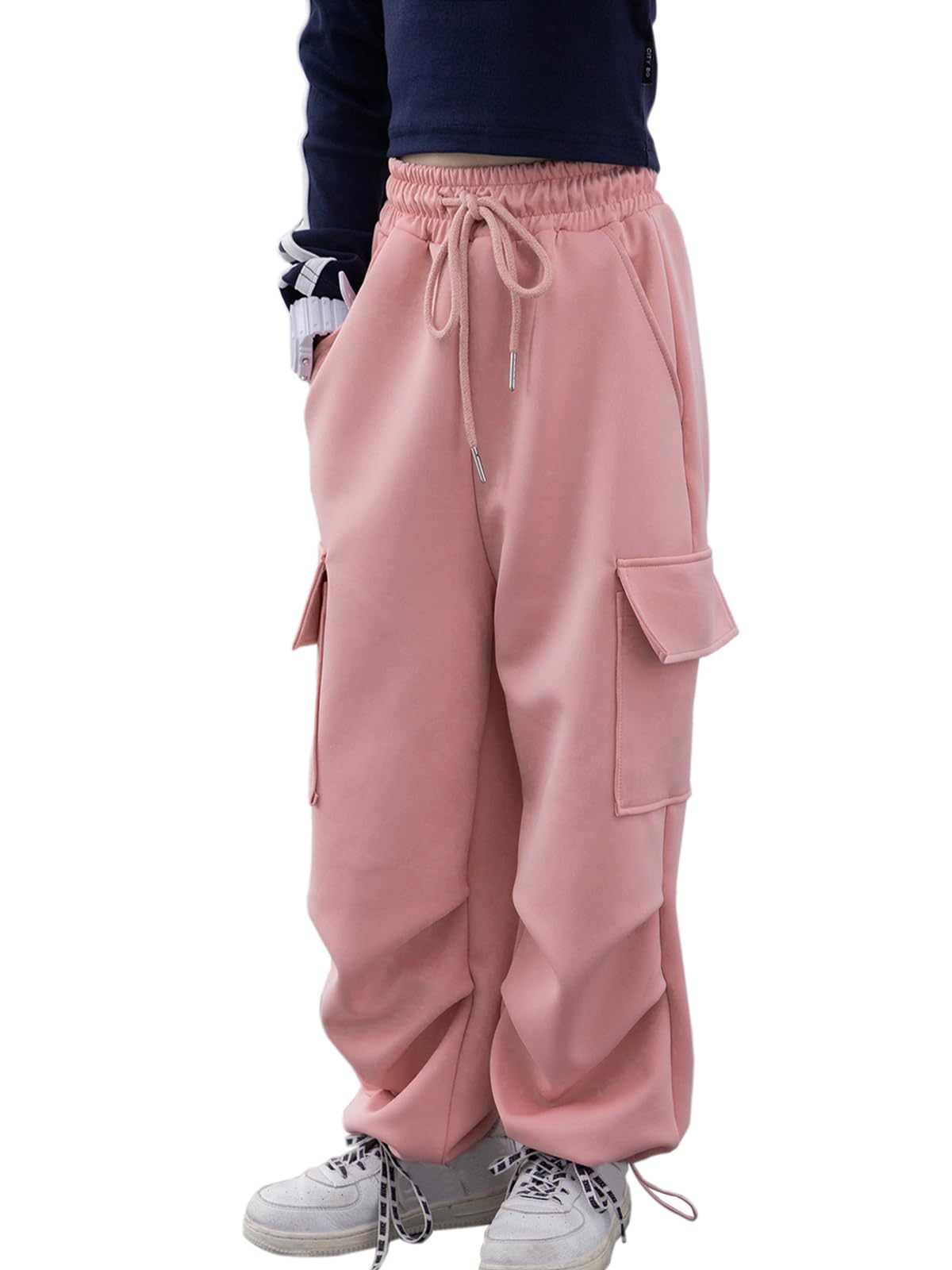 Rolanko Girls Cargo Pants Quick Dry Baggy Hiking Pants Wide Leg Cargo Jogger Trousers for Kids Outdoor Sport