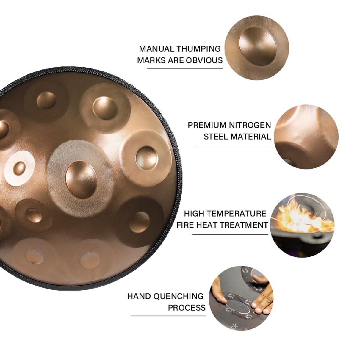 Handpan para Adultos 22 Pulgadas, Handpan professionale de Acero 432Hz 440Hz con 9/10/12 Notas, Tambor con Funda, Baquetas y Soporte Incluidos(Silver,10 Notes(432Hz))
