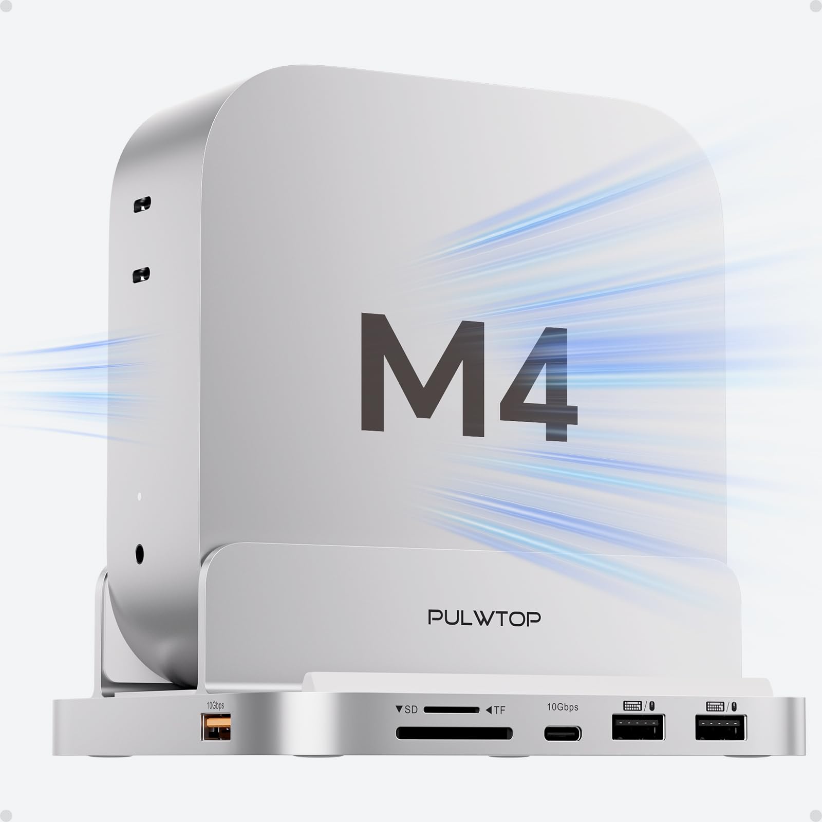 Mac Mini M4 Dock 8 en 1 avec boîtier SSD M.2 de 4TB pour Mac Mini M4/M4 Pro | PULWTOP Hub USB-C pour Mac Mini M4 et M4 Pro 2024, Station d'accueil avec USB A/C 10 Gbit/S, USB A 2.0, Audio, SD/TF