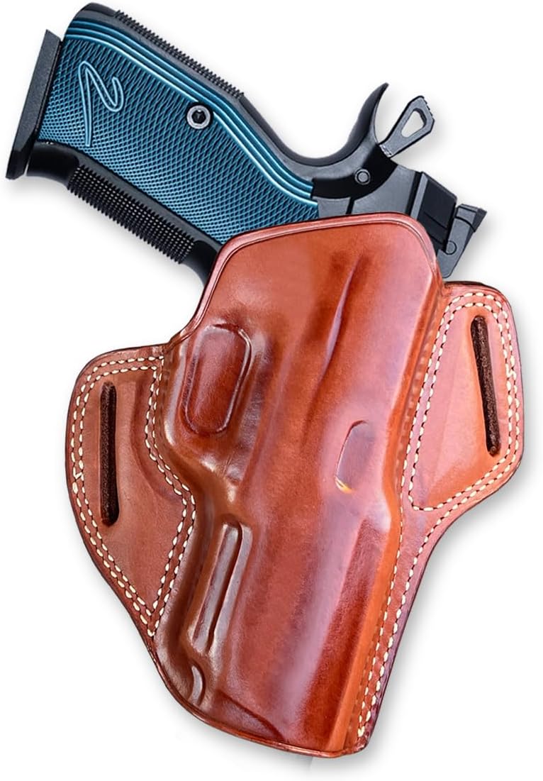 Premium The Ultimate Leather OWB Pancake Holster Open Top Fits CZ Shadow 2 9mm 4.89'', Right Hand Draw, Brown Color #1311#