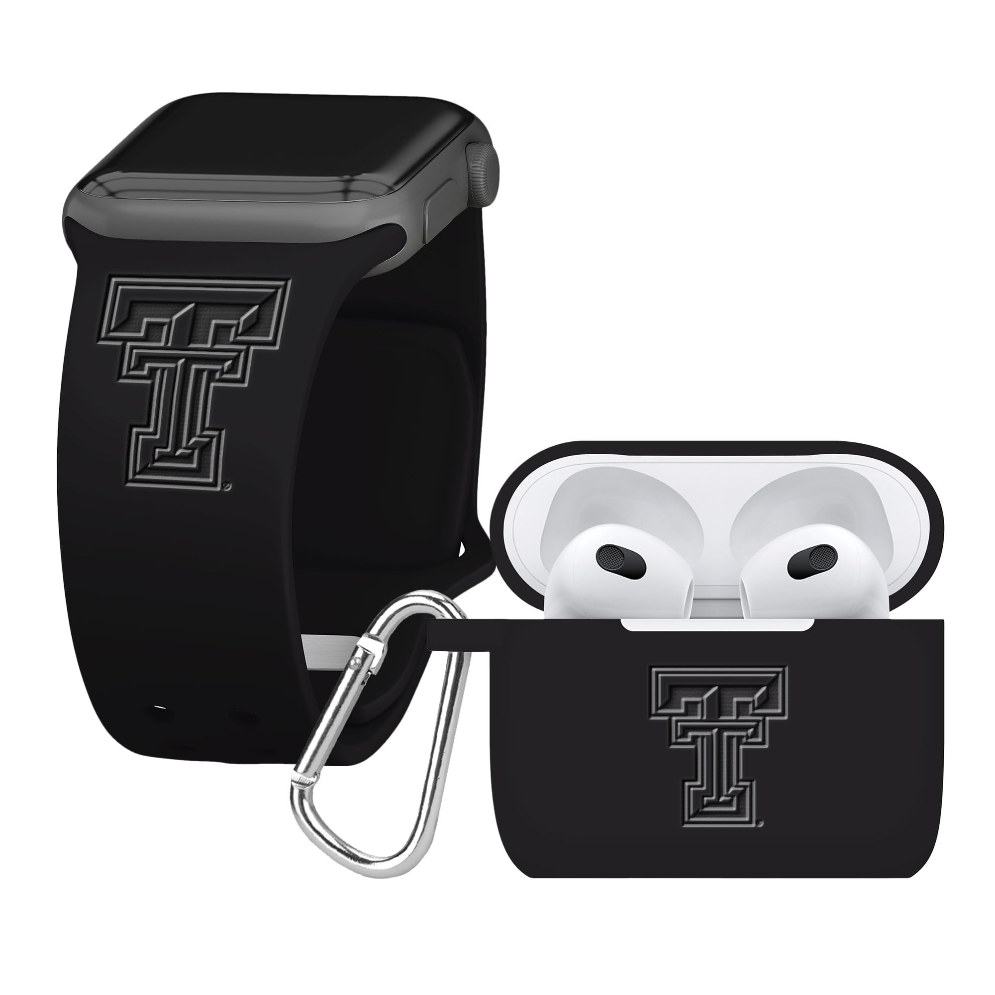 Affinity Bands Texas Tech Red Raiders Engraved Silicone Combo Package Compatible with Apple Watch and AirPods Gen 3 (38/40/41mm Black)