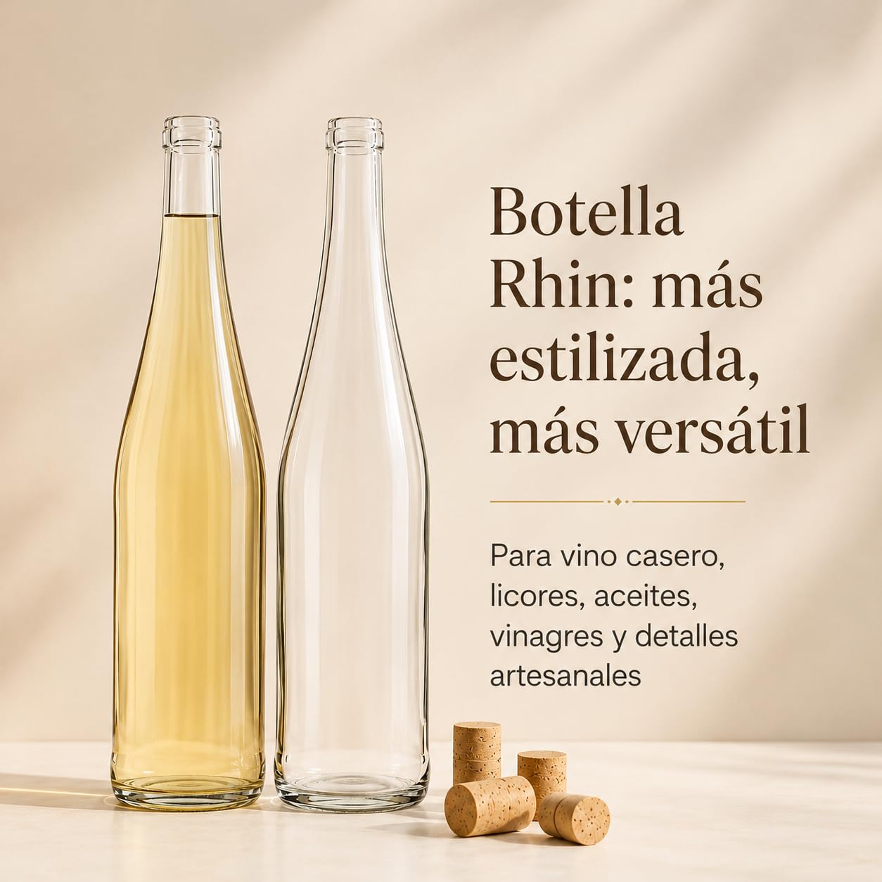 Botellas Vacías para Vino 750 ml Vidrio Transparente Pack 6 Corcho Cónico
