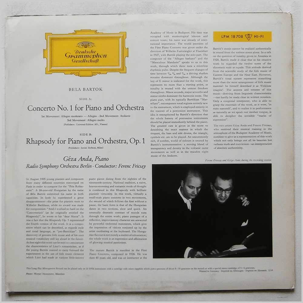 Amazon.com: Geza Anda - Ferenc Fricsay Bartok: Concerto No.1