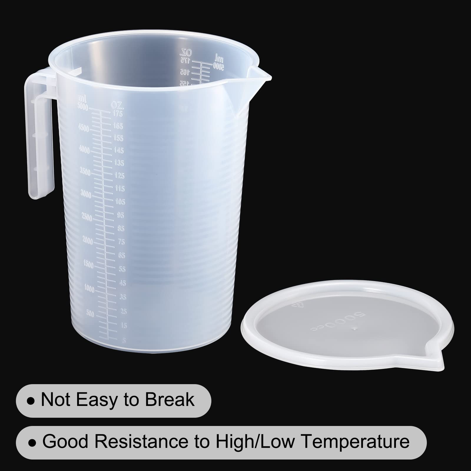 PATIKIL Graduado Vaso, 5000ml PP Plástico Líquido Medidora Taza Doble Lado Graduaciones con Mango Tapa Caño para Laboratorio Cocina Hogar