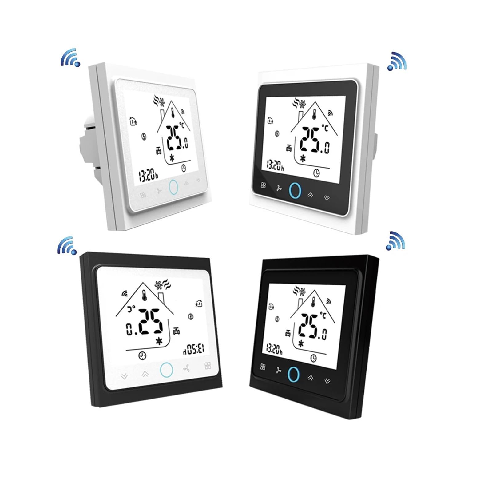 Termostat, 2 Szt. Inteligentny Termostat Wifi, Regulator Temperatury, Klimatyzator, Programowalny Z Rurkami(Black white)