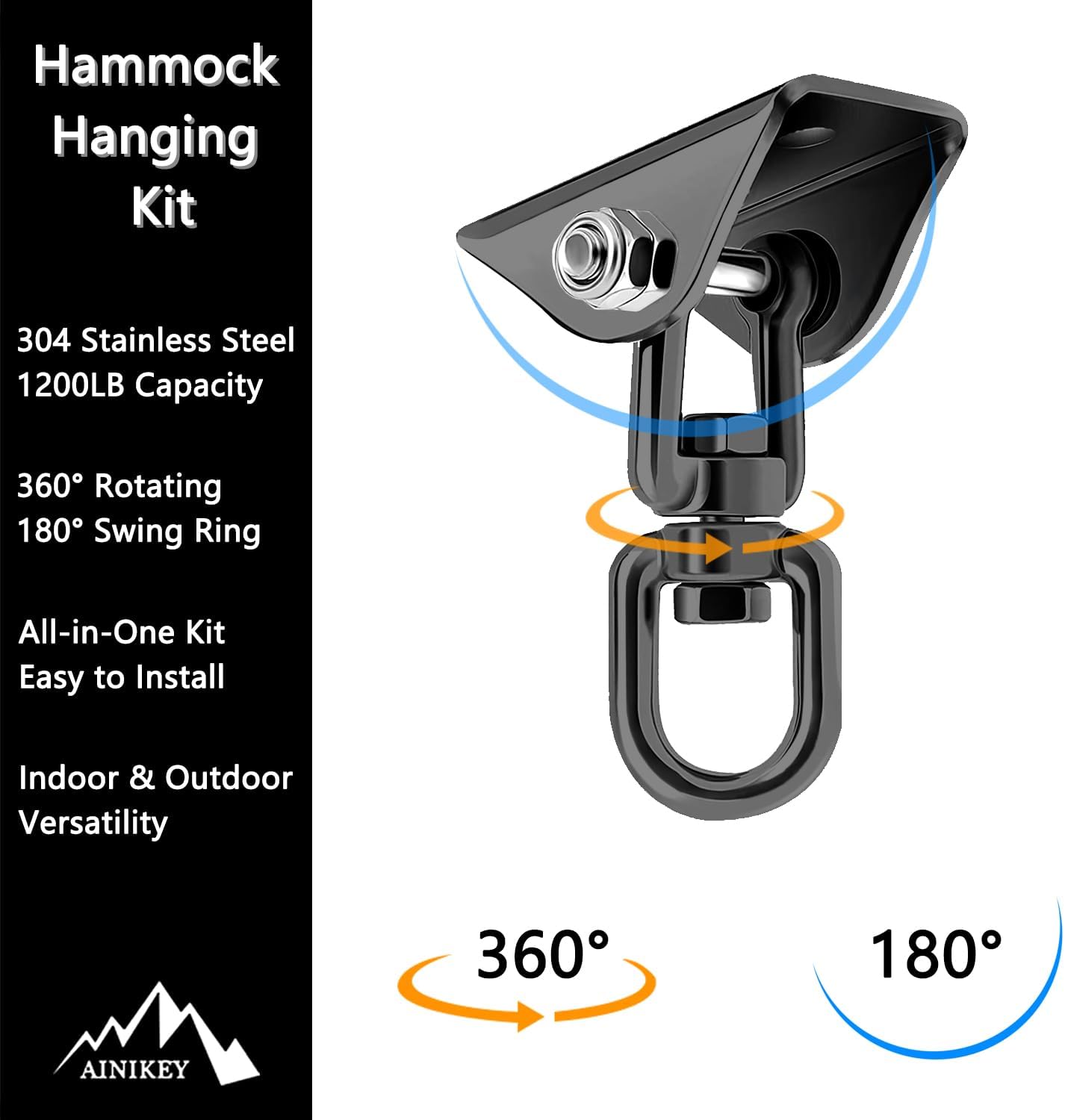 Heavy Duty Hammock Hanging Kit, 360° Rotating 1200 lb Swing Hangers for Hammock Chair Stand, Seat, Porch Swing, Yoga, Tree, Ceiling Mount, Indoor Outdoor Hanging Hardware Black | Pack of 2 1 61agOZJbX4L. AC SL1500