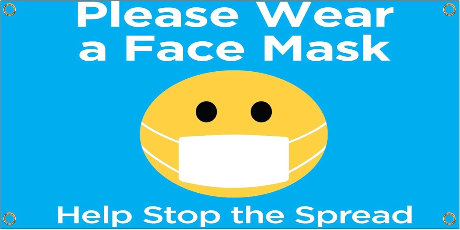 Debbie's Designs Please Wear Face Mask 36 x 18 inch Banner (Outdoor, Weatherproof) with Brass Grommets