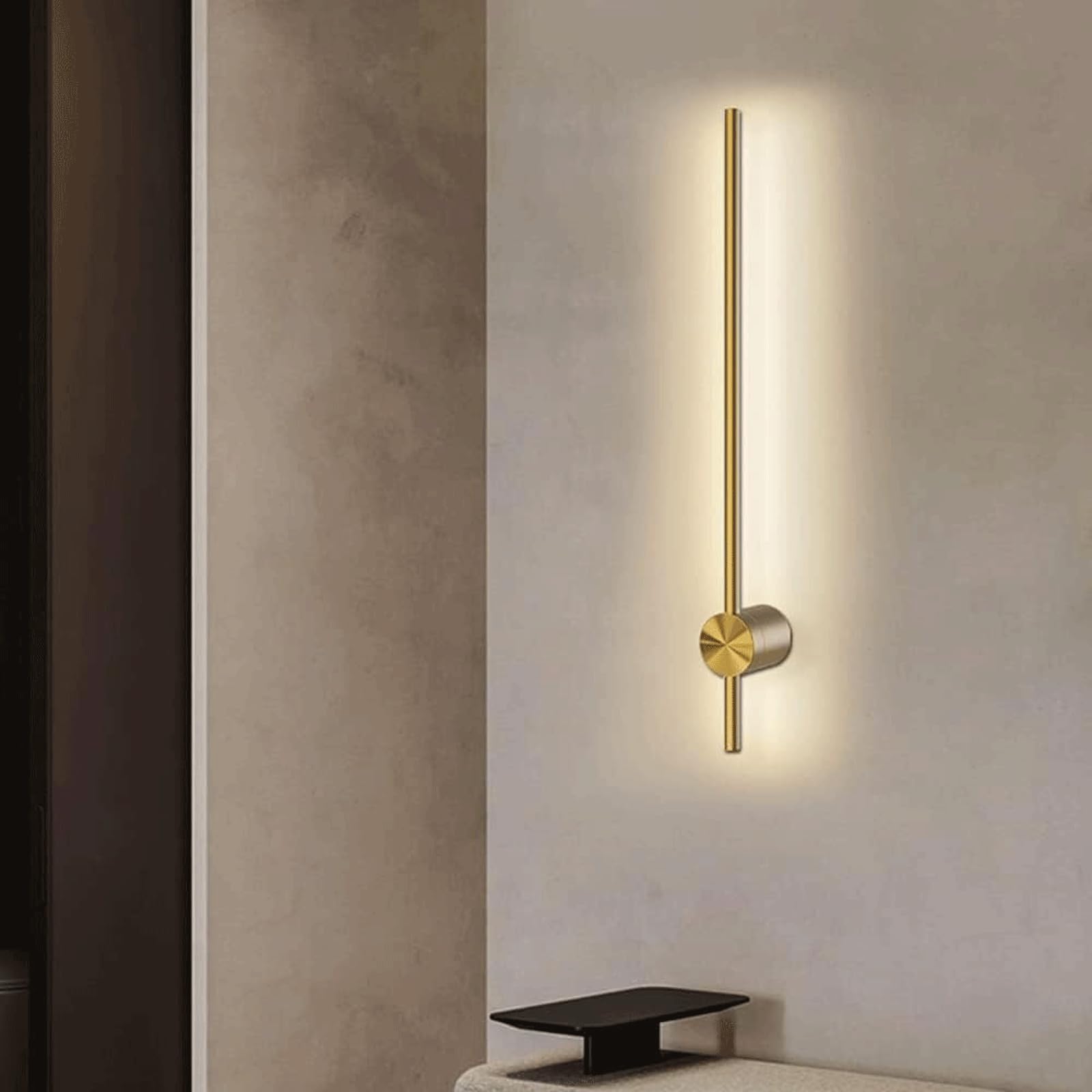 Lámpara Aplique de pared LED lineal dorado para interiores, moderno, de tira larga, con rotación de 330°, ajustable, para tocador, 3000 K, para baño, sala de estar y pasillo Iluminación Interior