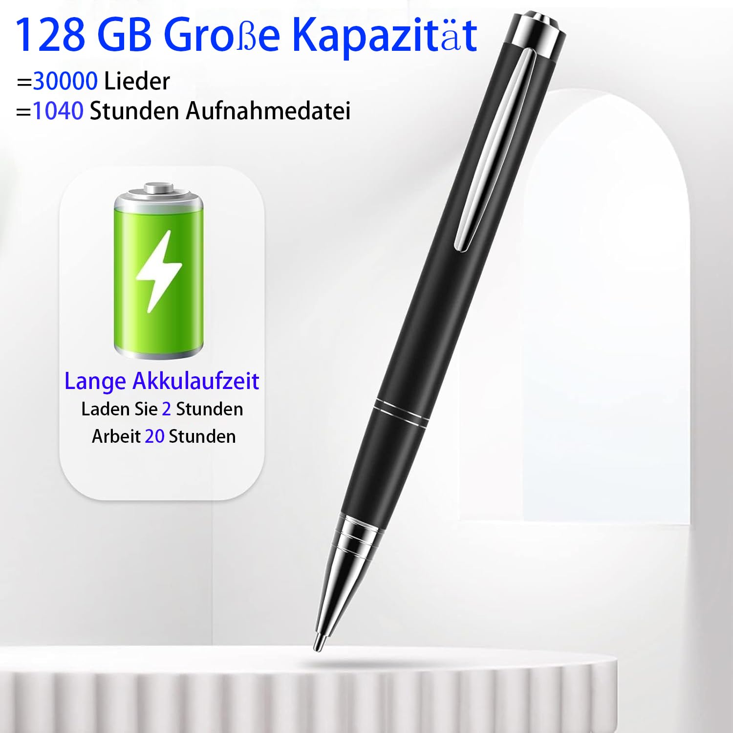 JUSTSTONE Digital Voice Recorder 100 GB, 1600 Stunden Aufnahmekapazität, 360° Surround-Aufnahme, One-Touch Aufnahme, Sprachaktivierung,AI Geräuschunterdrückung, Ideal für Klassenzimmer und Meetings