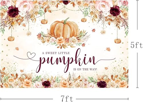 Miniatura 9 de MEHOFOND Telón de fondo de otoño de 7 x 5 pies para baby shower, dos pequeñas calabazas están en camino, rosa rubor, floral, bohemio, pampas,