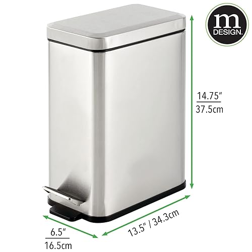 Miniatura 144 de mDesign - Cubo de basura de 1,3 galones de perfil delgado con escalón de metal, papelera, contenedor de basura, baño, tocador, dormitorio, cocina,