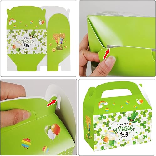 Miniatura 3 de YEXEXINM Paquete de 24 cajas de regalo de papel para fiesta del día de San Patricio diseño de doble cara cajas de regalo para fiestas de San