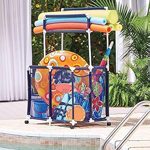 TisYourSeason Large Rolling Storage Cart with Shelves and Mesh Basket Organizes Pool Toys, Floats, Noodles, Goggles, and Accessories