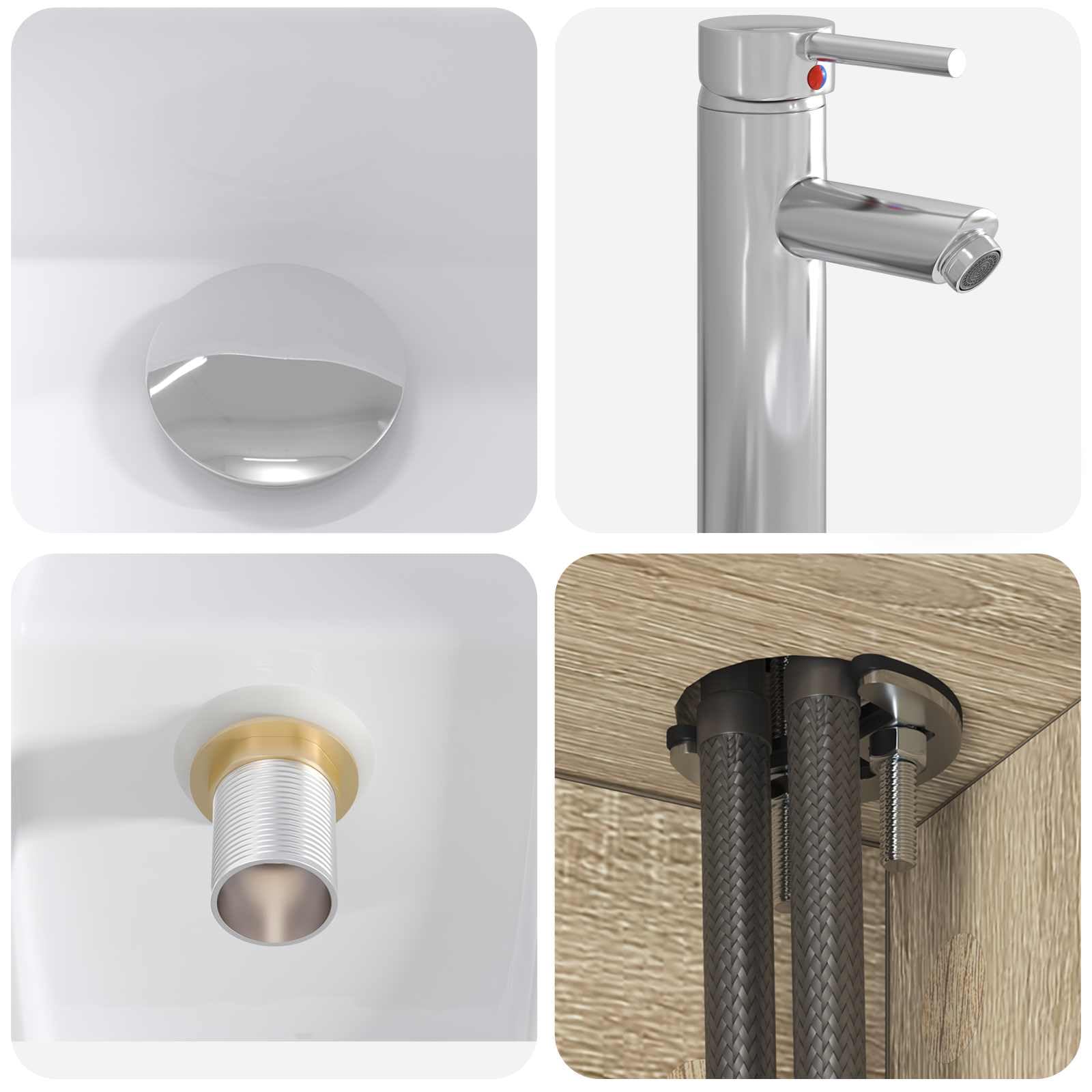 Lavabo da parete in rovere Sonoma con lavandino, 53 x 34,5 x 63 cm, mobile da bagno in legno con cassetti, ripiano e maniglie argentate, per ospiti WC e bagno