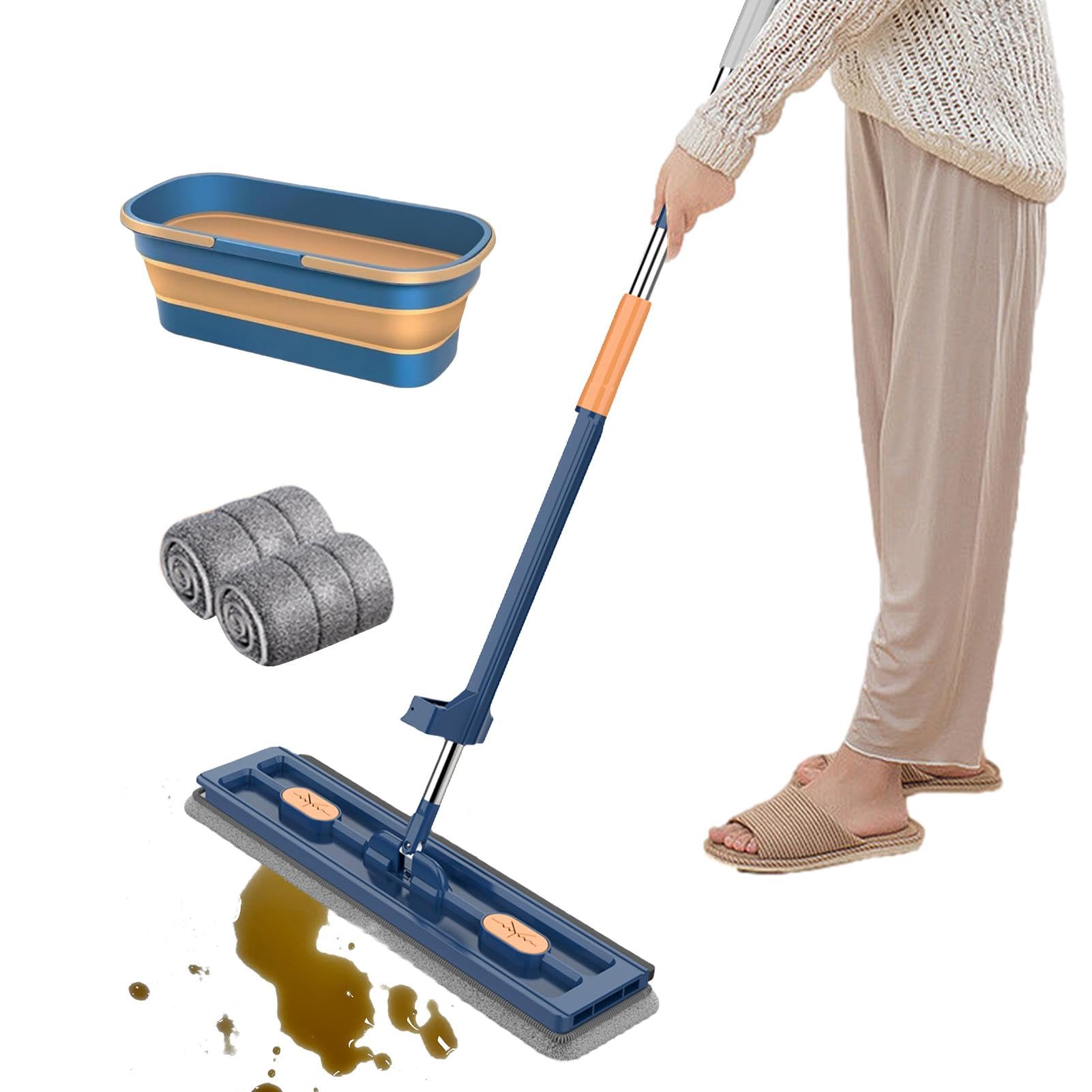 Mopa de cabeza plana, trapeador de polvo para pared, limpiador de suelos | multiusos con 2 almohadillas de microfibra lavables para el hogar, la cocina