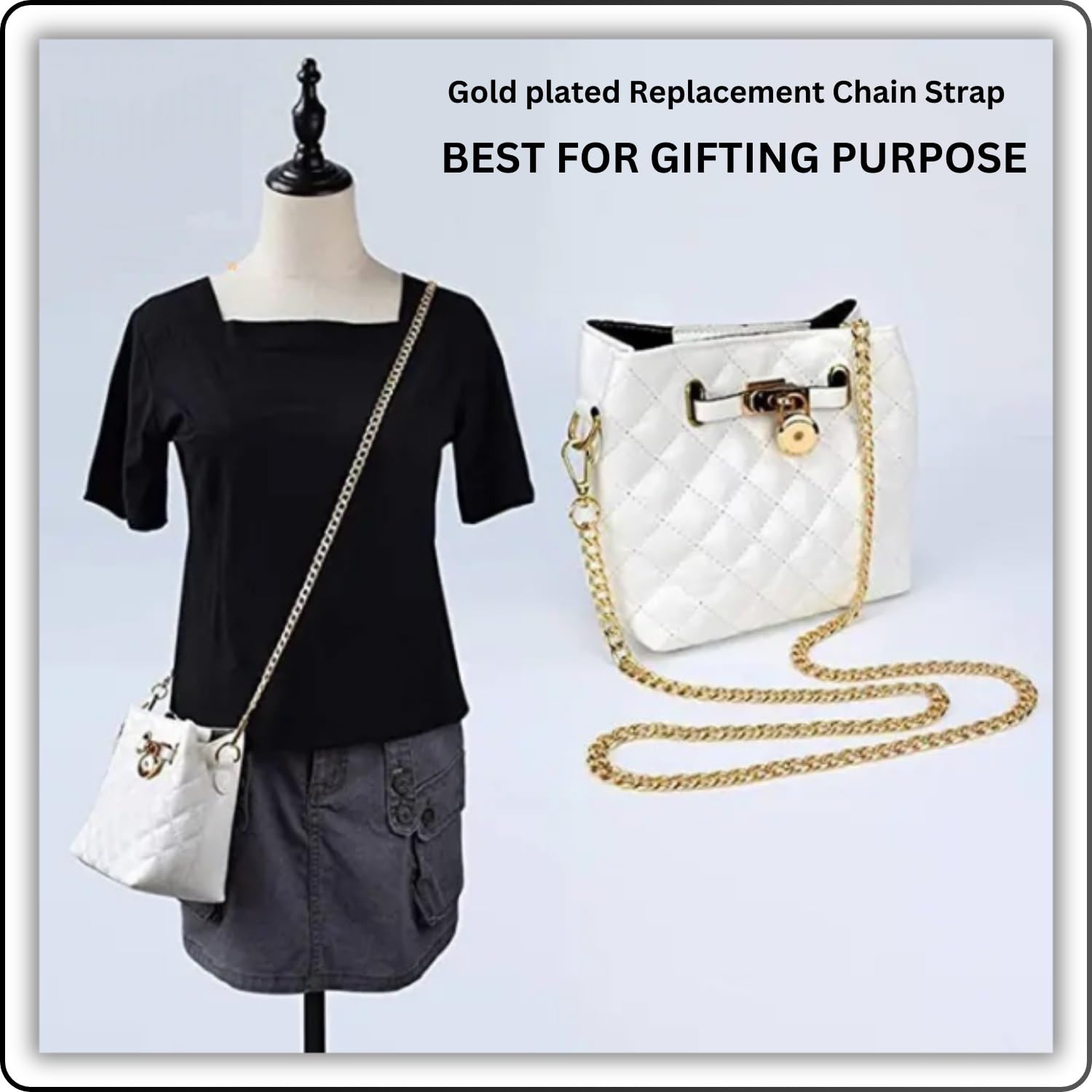 Replacement Golden Chain Strap For Handbags Purse Side Tote Hobo Cross body And Sling Bags Diy Hand bags broad metal Chain Length (49 inch or 124 cm) 1