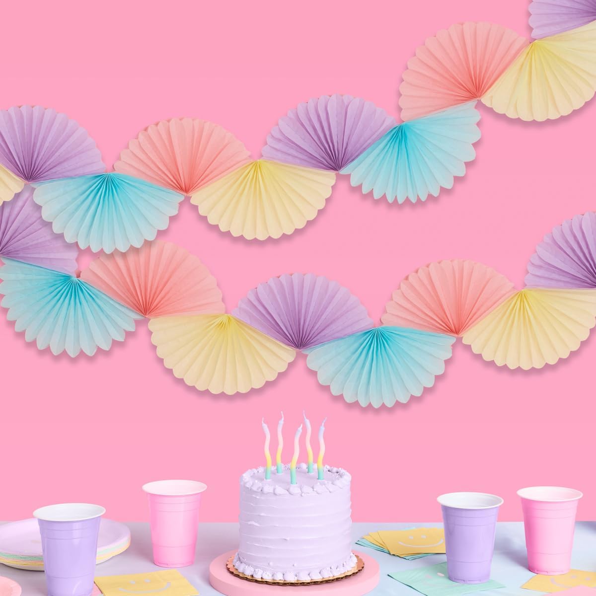xo, Fetti Pastel Paper Fan Garland - 6 Ft. | 3D Bachelorette Party Decorations, Birthday Party Supplies, Pink Preppy HBD, Easter Decor