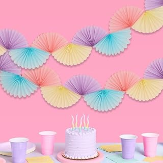 xo, Fetti Pastel Paper Fan Garland - 6 Ft. | 3D Bachelorette Party Decorations, Birthday Party Supplies, Pink Preppy HBD, Easter Decor