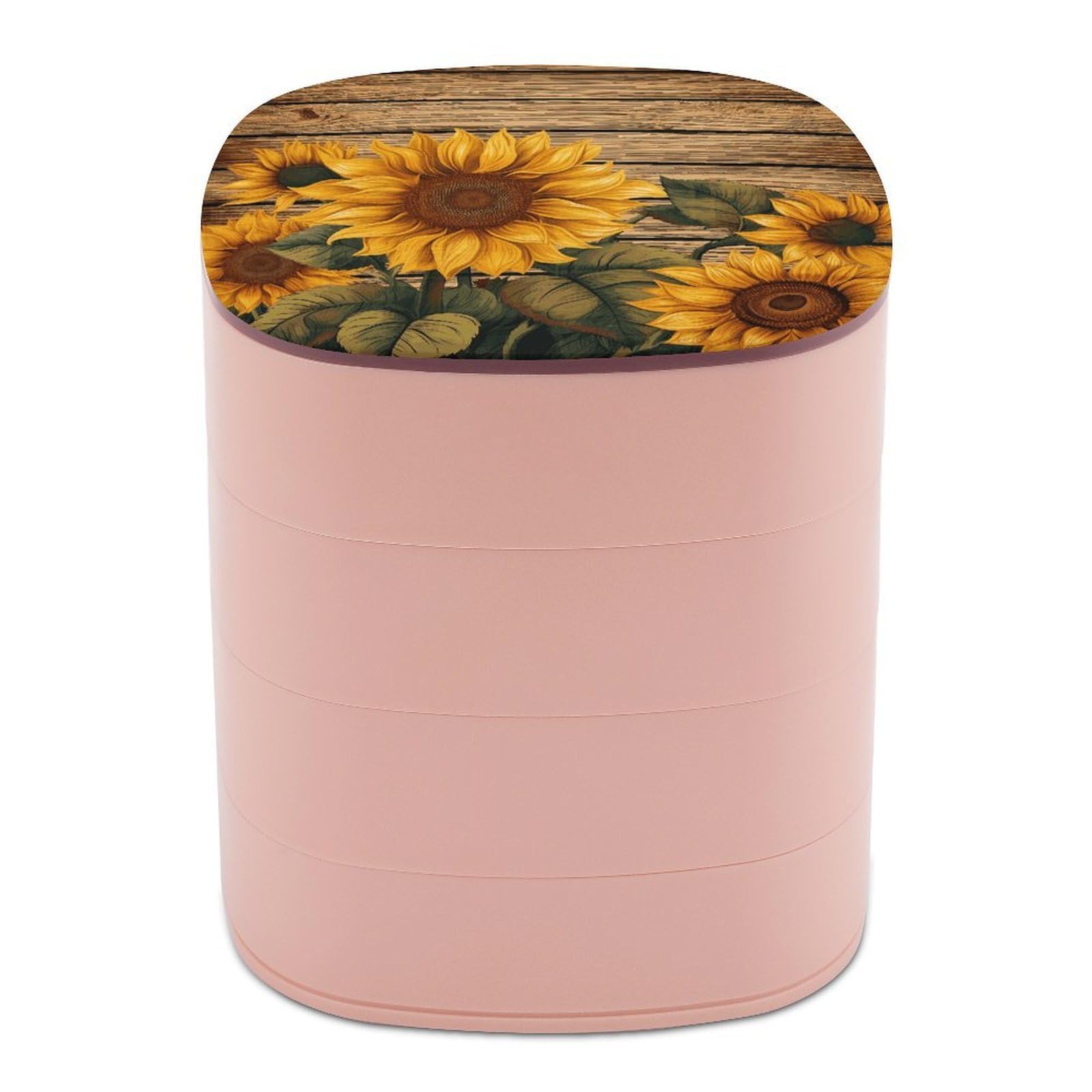 VstaDank 360° Rotating Paint Wooden Board Sunflower Jewelry Box, Multi-Layer Large Capacity Jewelry Organizer for Earrings Necklaces Rings, Dustproof Desktop Storage Case for Women