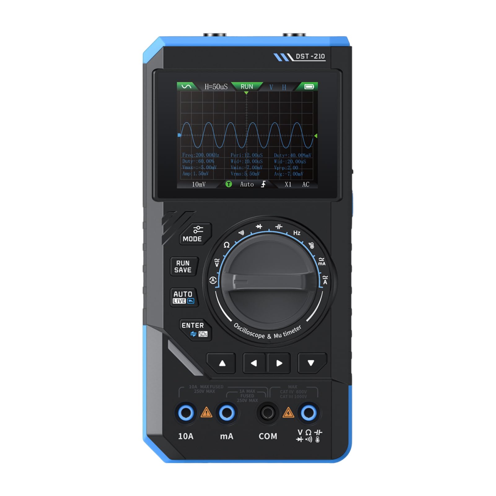 DEWIN DST-210 Handheld Oszilloskop, 3-in-1 Digital Oszilloskop Multimeter Signalgenerator 10 MHz Bandbreite 19999 Zählungen 48 MSa/s