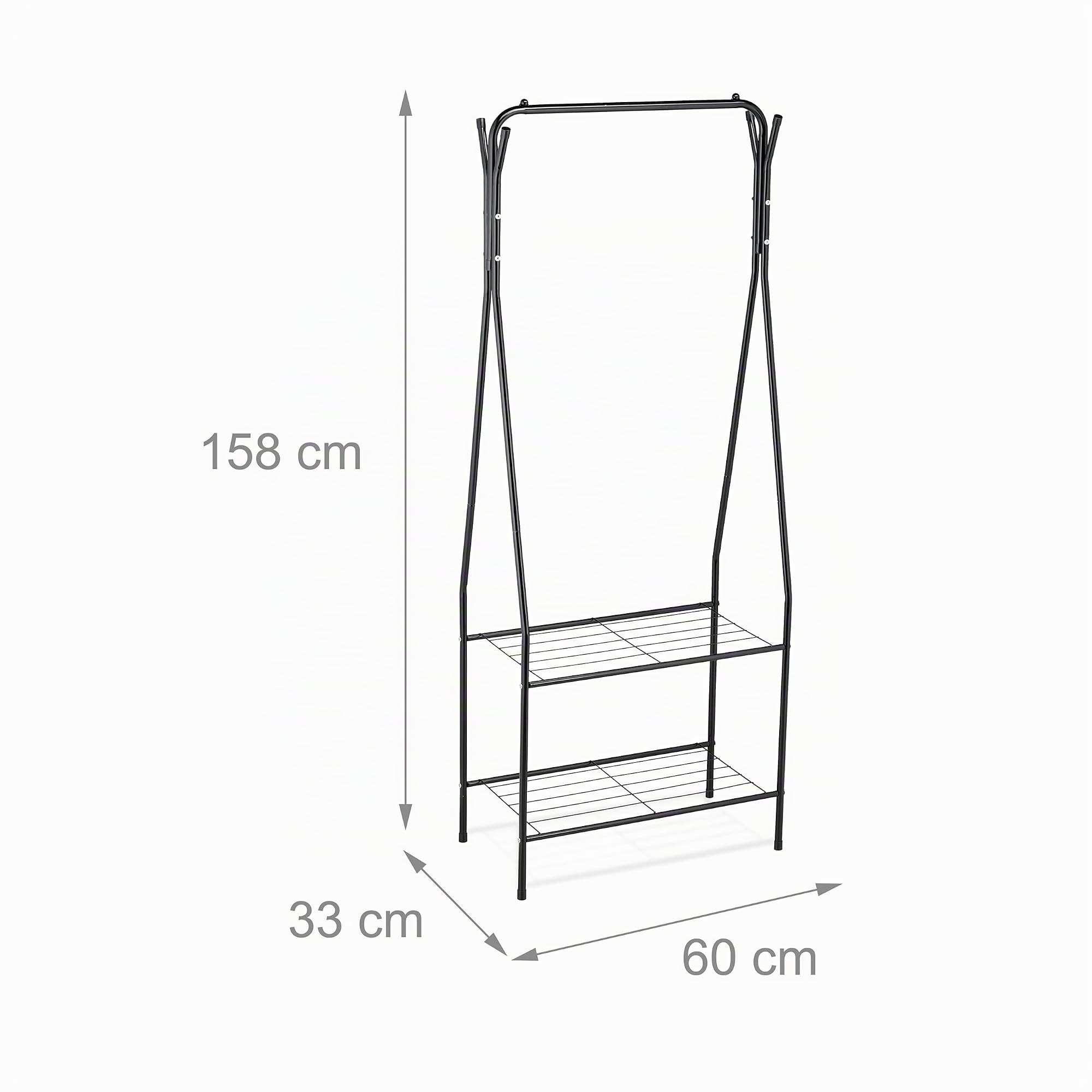 Relaxdays Stand Appendiabiti Salvaspazio, 2 Ripiani e 6 Ganci, Camera da Letto e Corridoio, HLP 158 x 60 x 33 cm, Nero