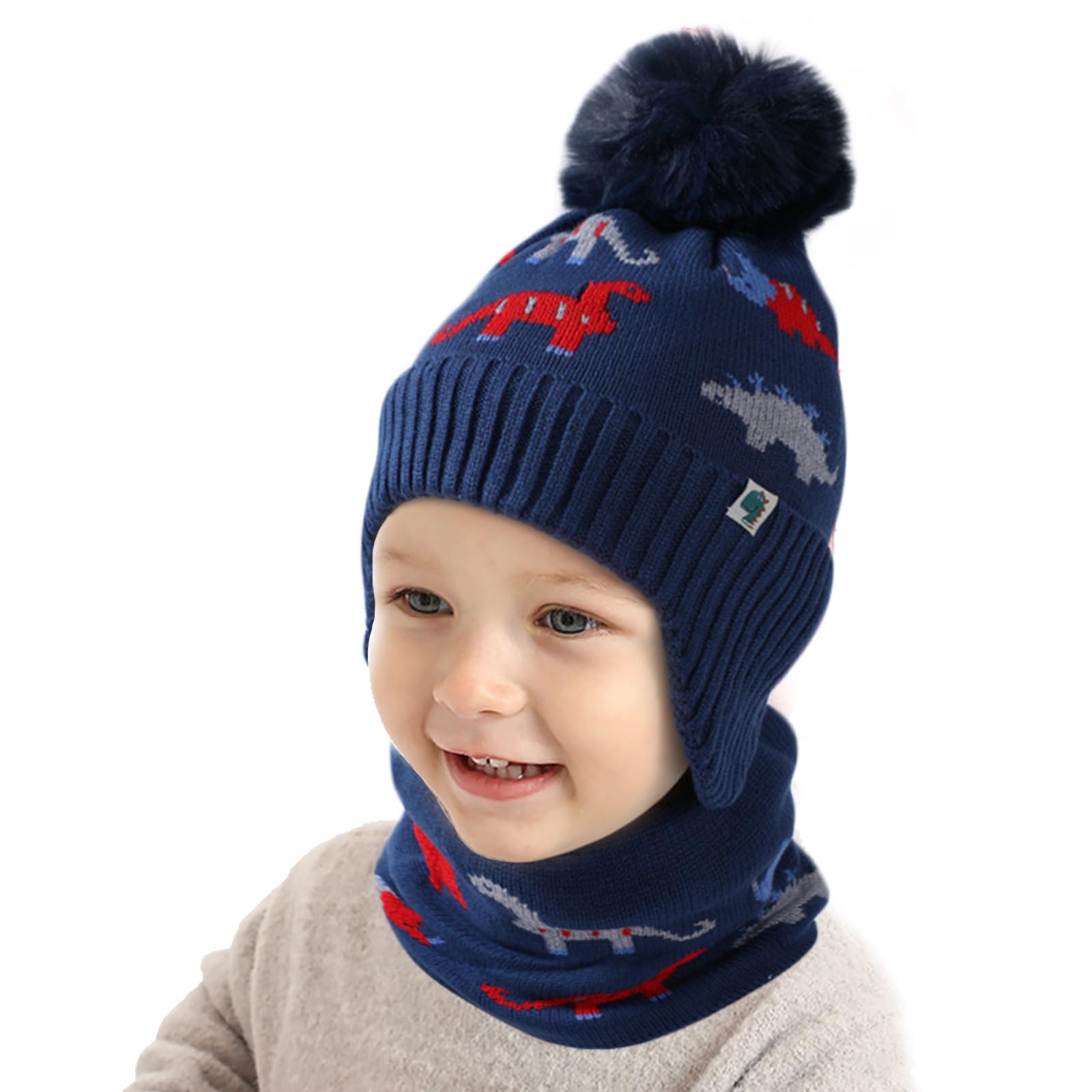DKDDSSS Conjunto de Gorro y Bufanda Circular de Punto de Invierno para Niños - Sombrero Caliente