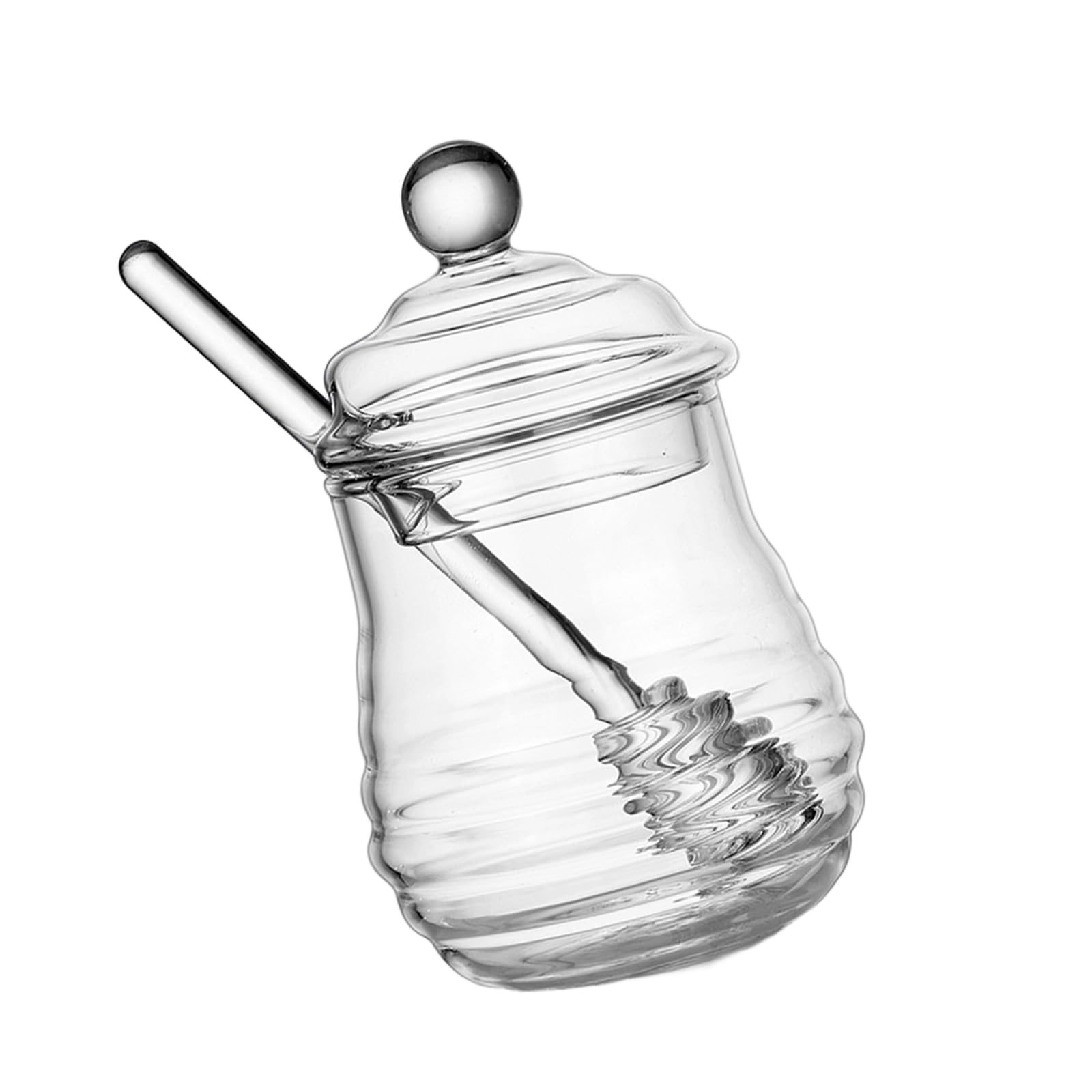 Lerpwige High Borosilicate Glass Honeys Dispenser for Easy Open Serving on Breakfast Beverages and Toasts Glass Honeys Dispenser