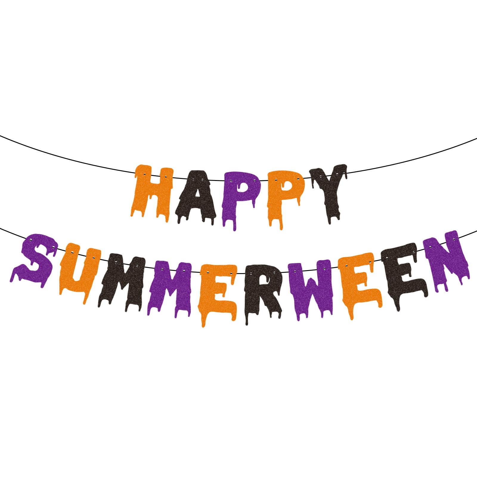 2pcs Summerween Banner, Pre-Strung Glitter Happy Summerween Banner Funny Summer Halloween Garland Party Decoration Supplies for Office Home Hanging Decor