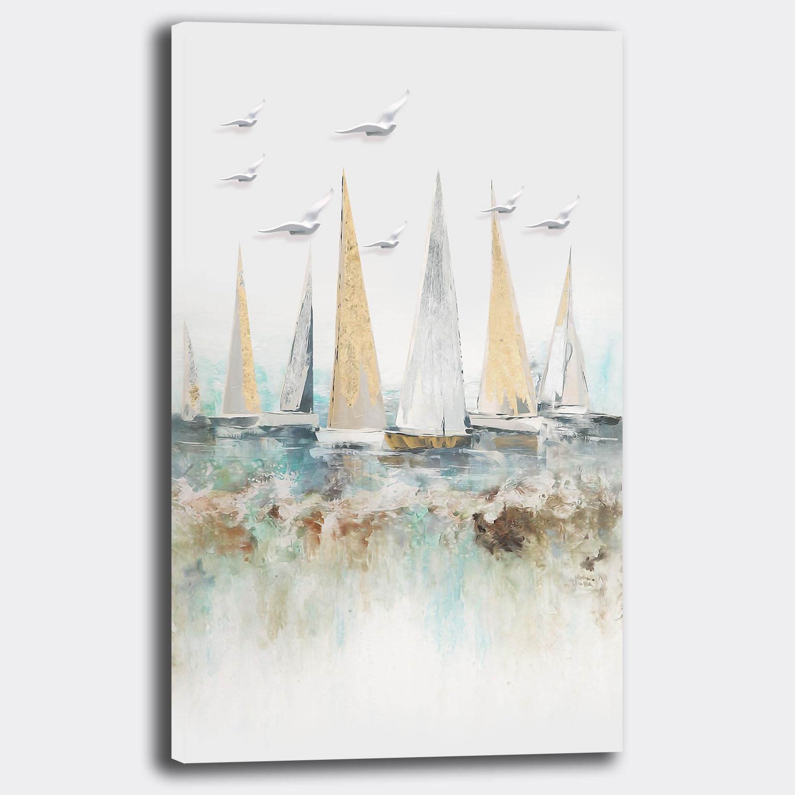 Printerland Quadri moderni Cameretta Barche a vela Regata Mare Stampa su tela Canvas Astratto Camera da Letto (13, 50x100 cm, Canvas intelaiato)