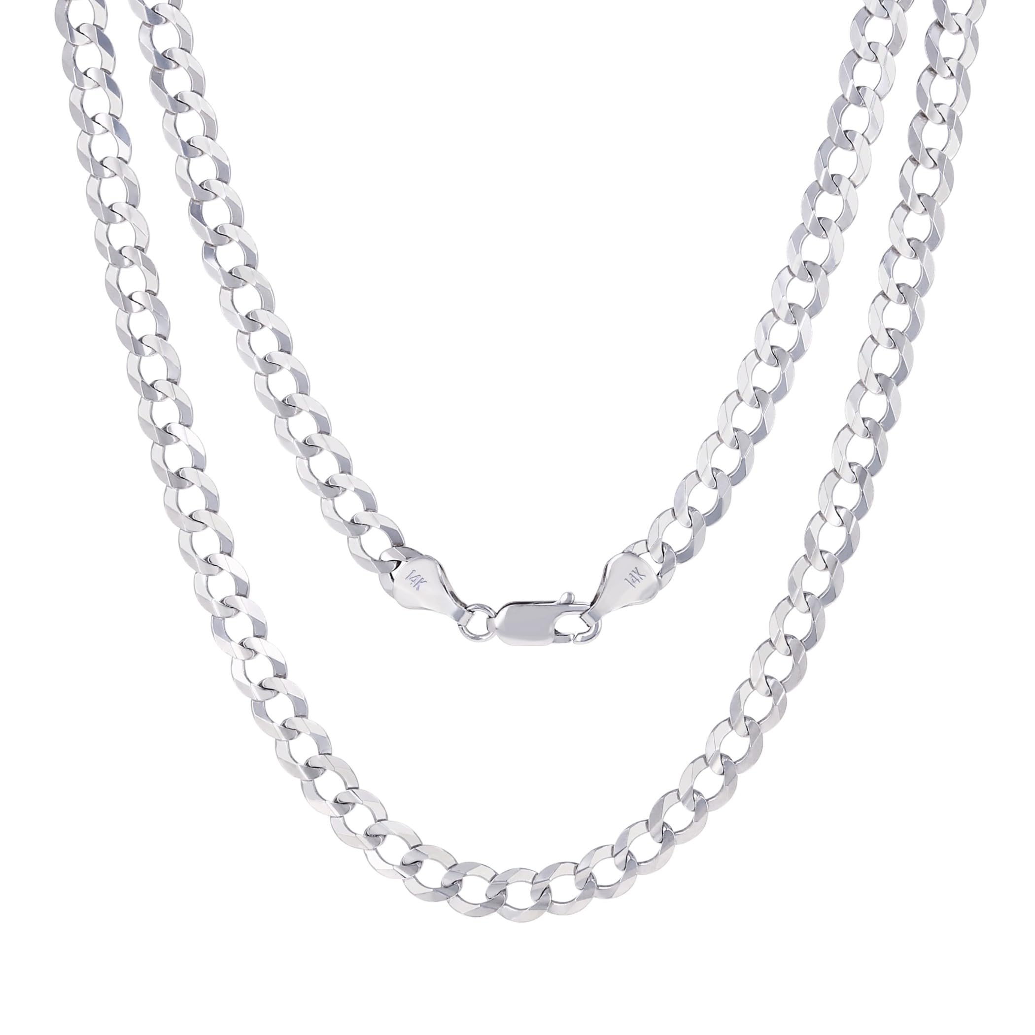 Nuragold 14k Real White Gold Solid Cuban Curb Link 6mm Chain Necklace (16"-30") Italian Jewelry for Men