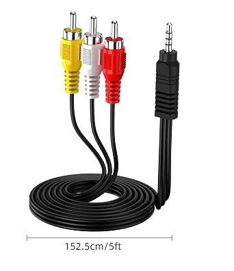 Av Cable, 3.5mm to RCA AV Cable - 5ft Long, Compatible With TV, Handycam, Smartphones, MP3, Tablets, Speakers, Home Theater