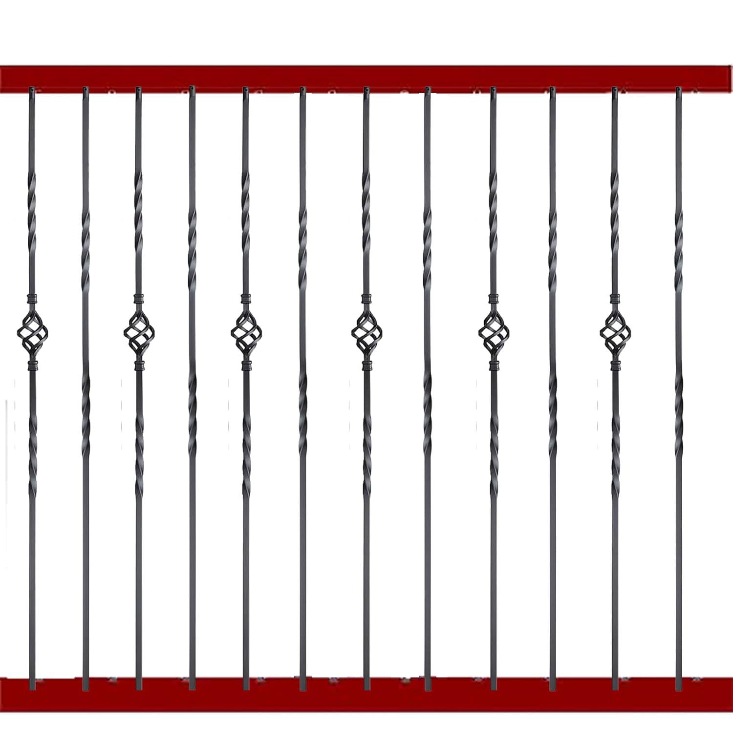 Square Wrought Iron Plain Balusters Hollow Iron Spindles for Indoor Stairs (Pack of 12) New Artistic Textured Black