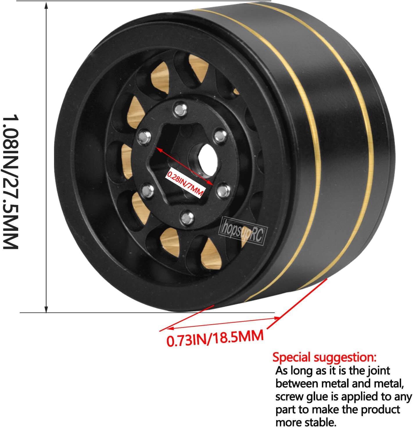 RC Full Brass 1.0in Beadlock RC Wheel Rim Upgrades Part for 1/18 1/24 Trx4m Axial SCX24 RC Crawler,4pcs Metal Wheel Hub Rim Hops UP