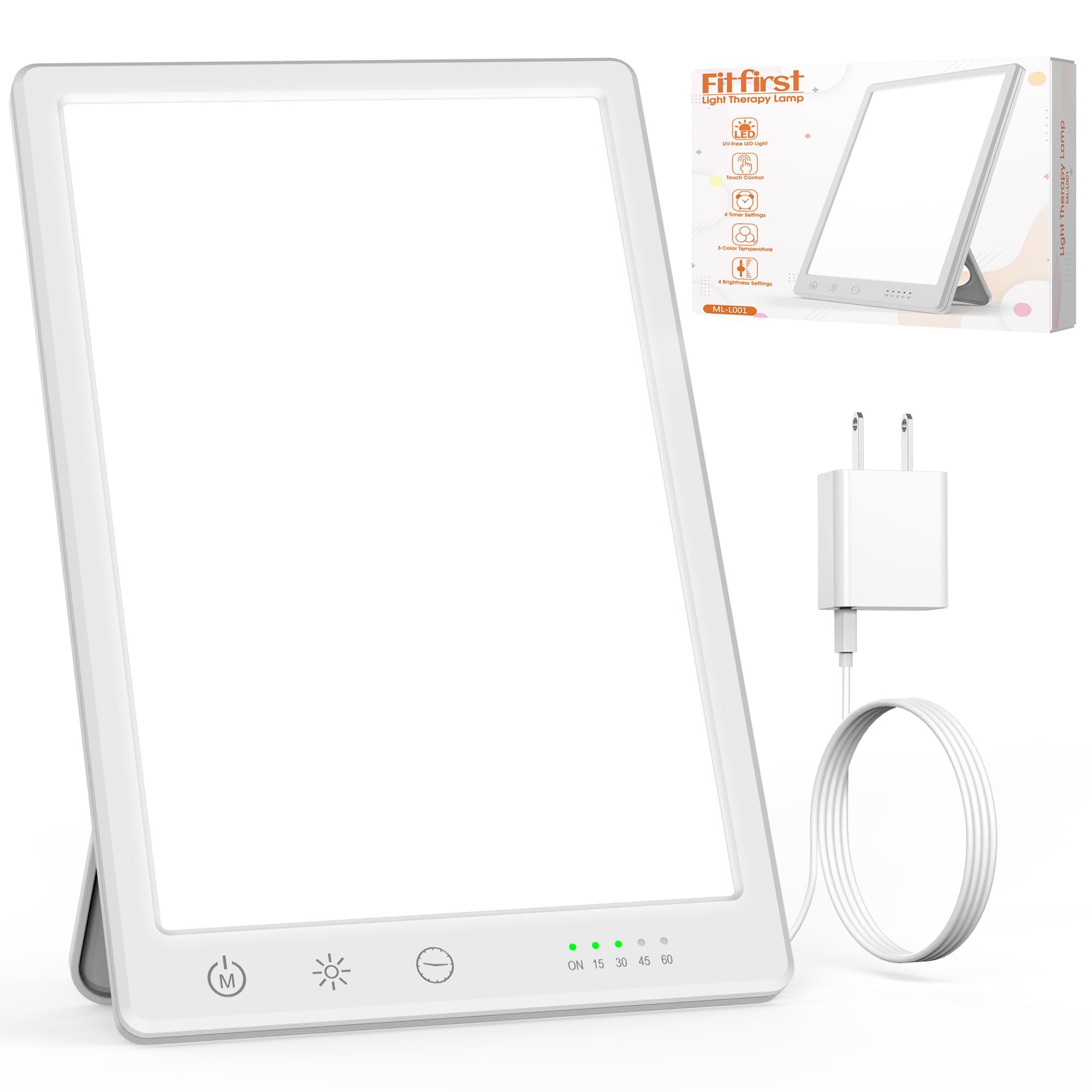 Fitfirst 16,000 Lux Portable Daylight Lamp, Full-Spectrum Lamp, Daylight Lamp, 4 Timers and 4 Brightness Levels, Touch Screen Control, UV Free LED Solar Light Lamp