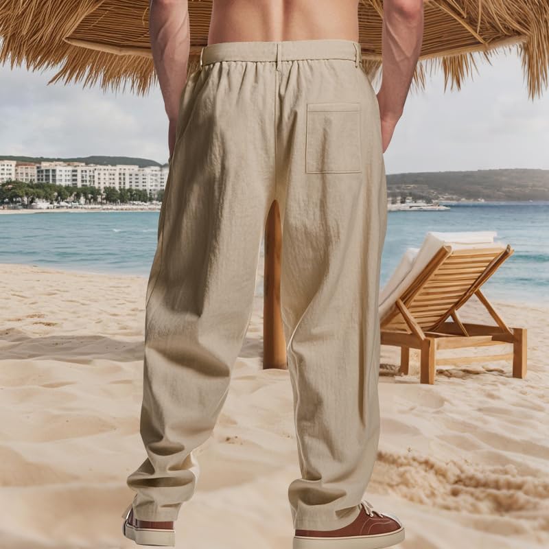 Men's Loose Fit Business Casual Suit Straight Cut Linen Pants2