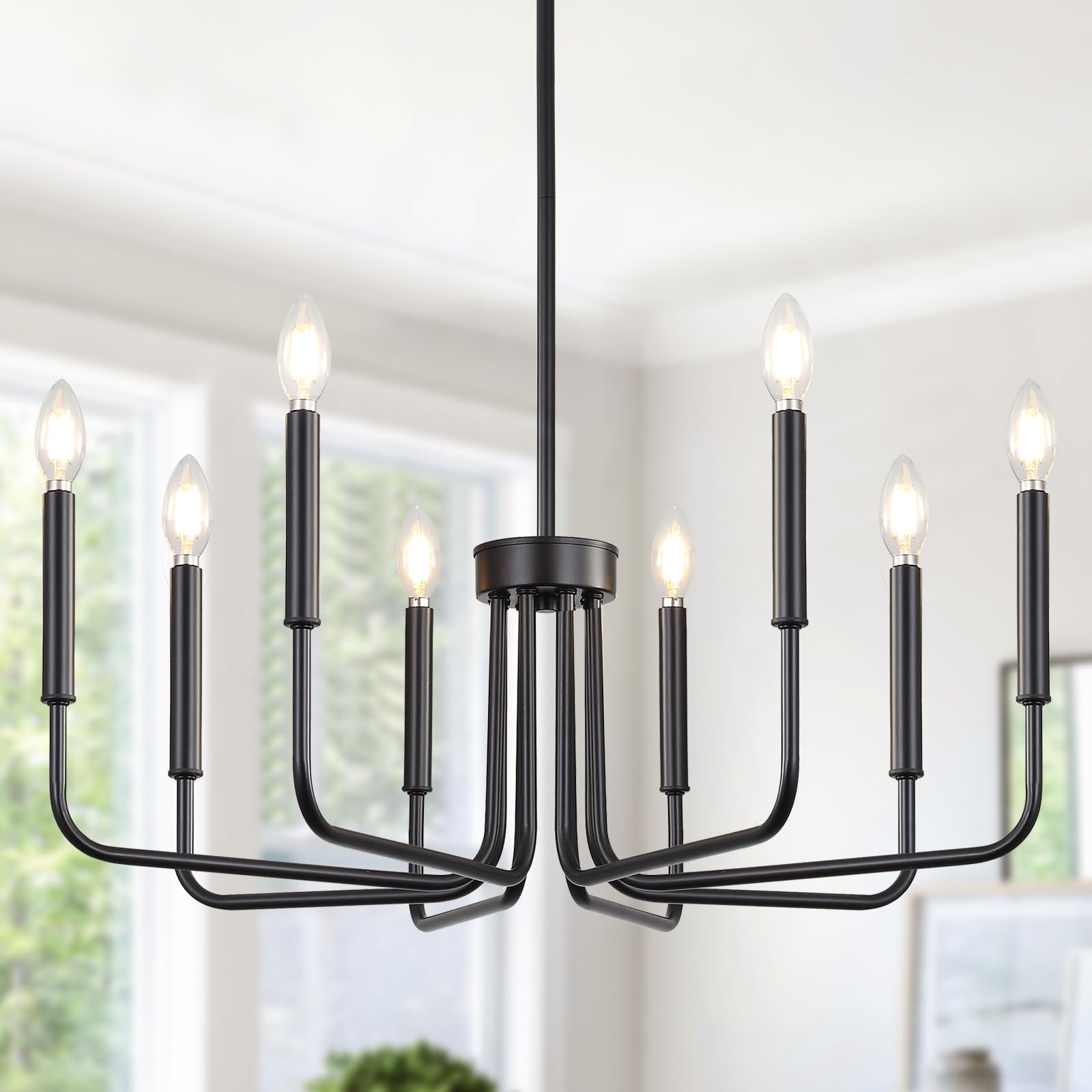 Yunnix 8 Light Black Chandelier, Farmhouse Chandelier for Dining Room Light Fixture Hanging, UL Listed Industrial Modern Chandelier for Bedroom, Foyer, Kitchen, Living Room, No Assembly Required