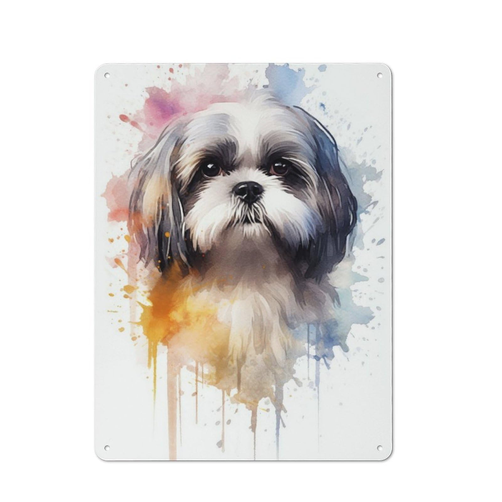 Junmoney Shih Tzu Watercolor Vintage Metal Wall Sign 40X30cm For Studio Or Craft Room, For Vintage Wall Decor Fans, For Metal Sign Collectors