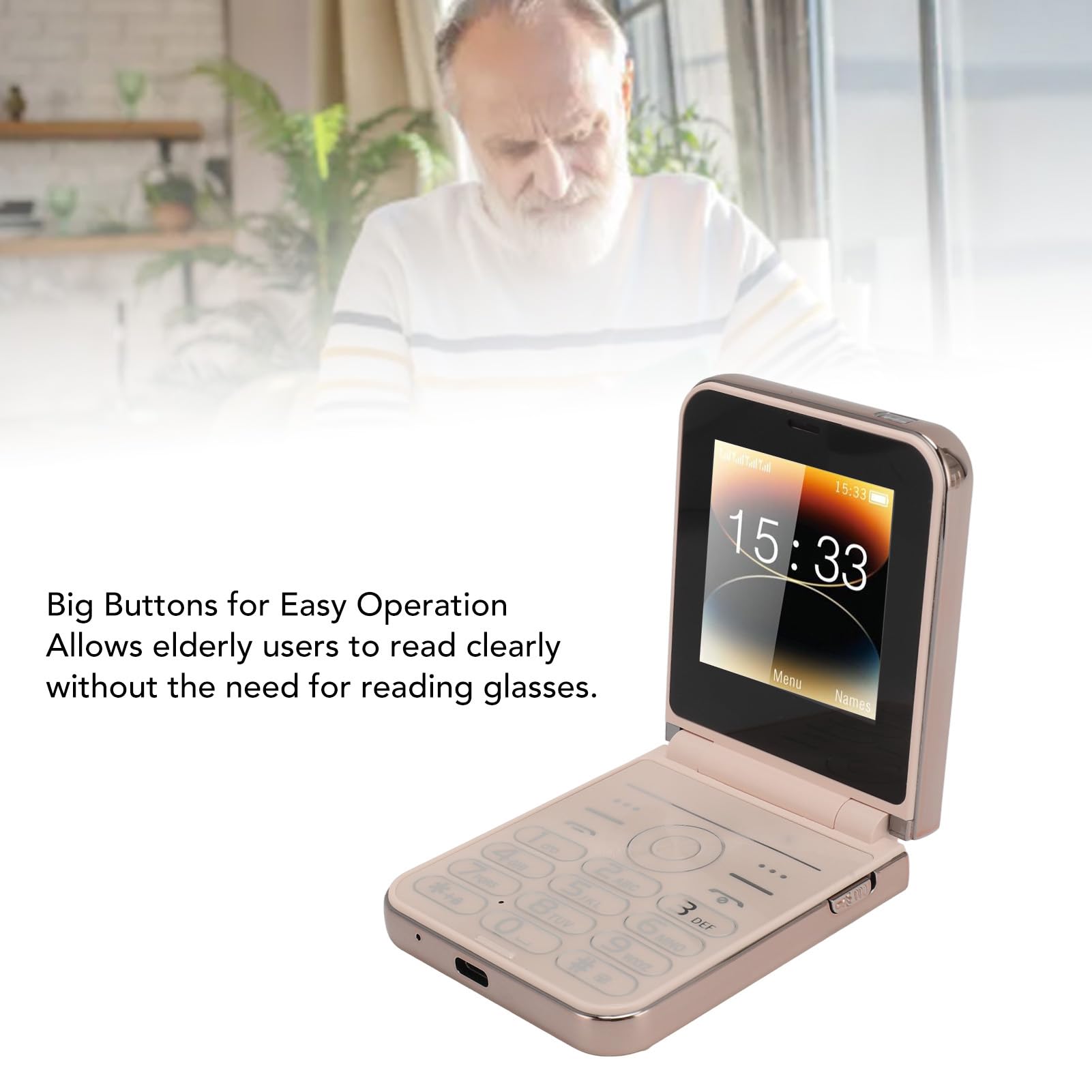 PUSOKEI Flip-2G mobiele telefoon met grote toetsen voor senioren, flip- telefoon met 6,6 cm (2,6 inch), HD-camera, led-zaklamp, helder en sterk geluid