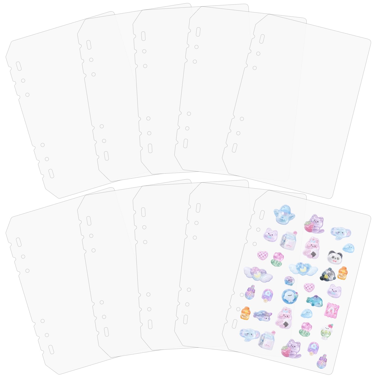 Nixrett Sticker Backboard, A5, 6 Holes, 10 pp Sheets, Translucent, Peel and Stick Girls, Sticker Book, Mount, A5 Size, Refill, Partition Plate, Mast Temporary Placement, Diary, Storage, Clip on Notebo