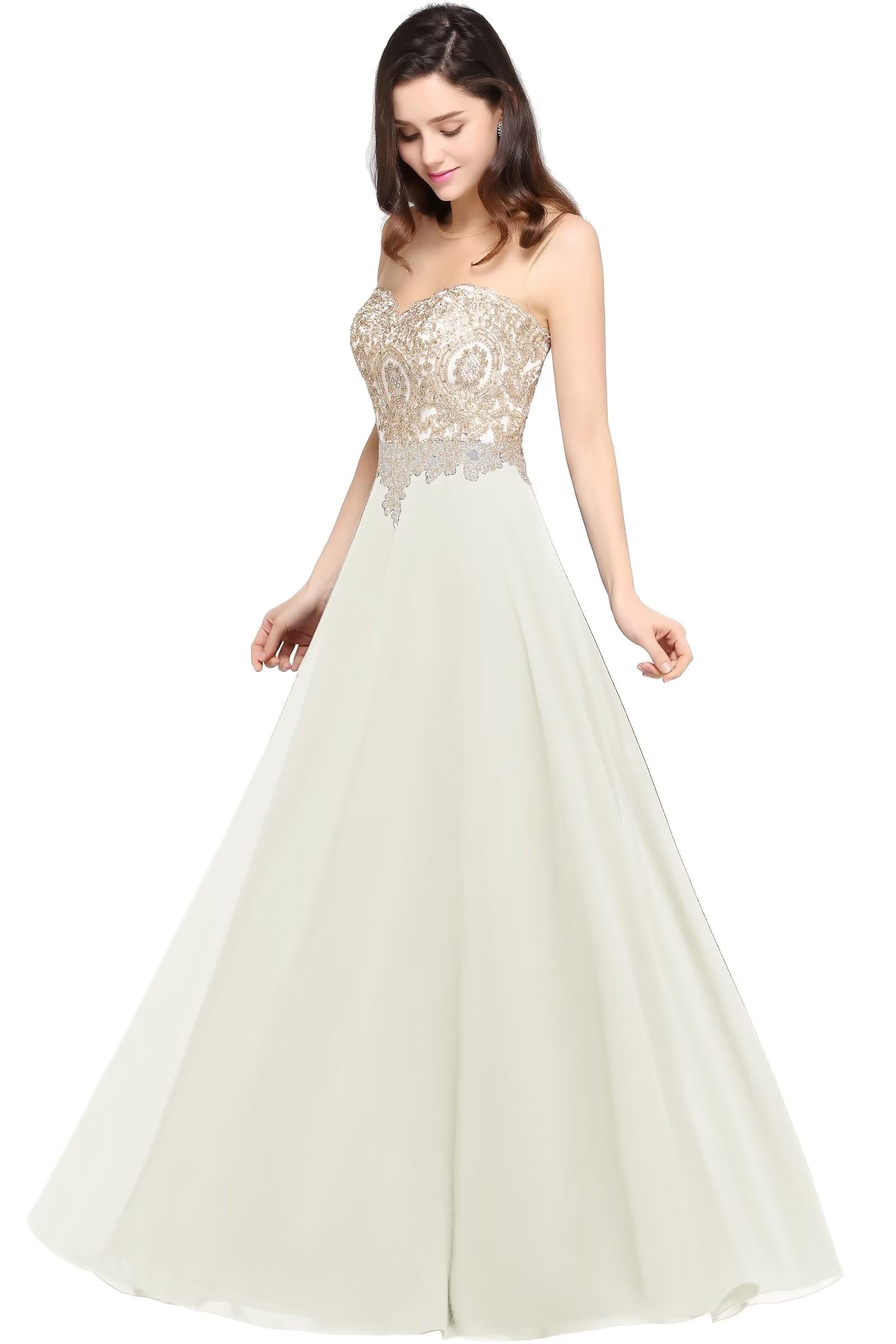 Misshow Robe de Soiree Femme Chic et Glamour Longue Robe de Mariée Ivoire Blanche 38