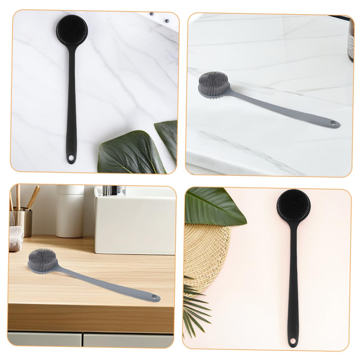 POPETPOP 2 Stück Silikon Rückenbürste mit Langem Griff Langlebiger Flexibler Körperschrubber für Dusche und Massage Tragbar Ergonomisch für Rücken Nacken Ganzkörperreinigung Hautpflege