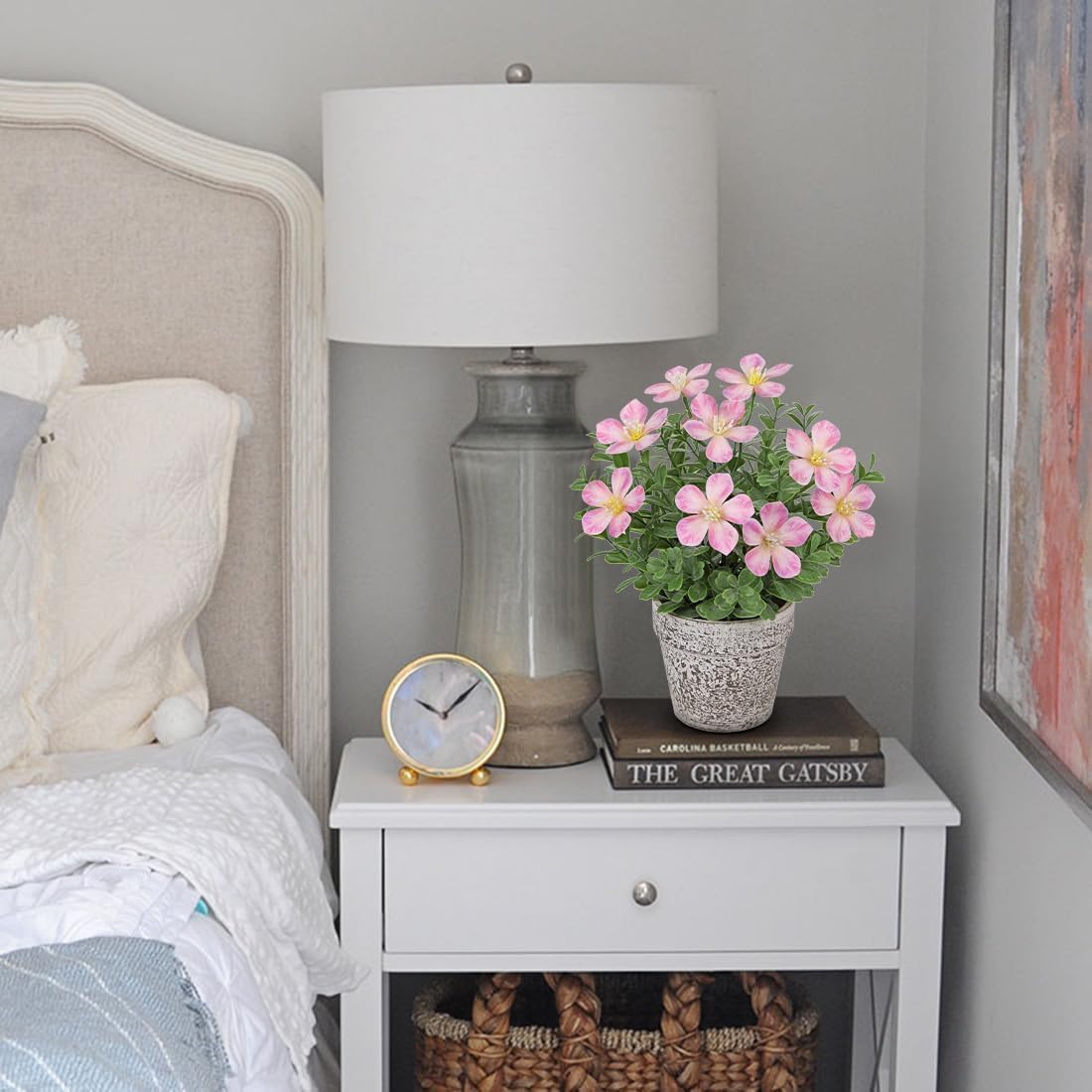 Artificial Flower in Rustic Pot Fake Cherry Blossom with Leaves Potted Plant Farmhouse Pink Spring Decor for Home Living Room Shelf Decor Enterway Table Decoration 2 Pack - Image 5