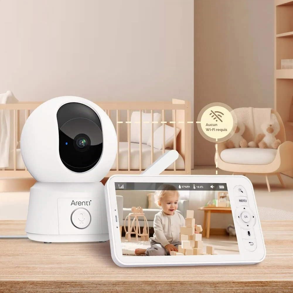 ARENTI AINanny B2 Kit de babyphone vidéo Full HD avec écran LCD de 12,7 cm (5") avec Fonction panoramique et Inclinaison avec Suivi Automatique